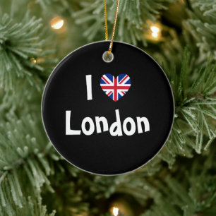 Jag älskar London Union Jack-hjärta Julgransprydnad Keramik