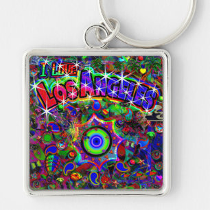 Jag ÄLSKAR Los Angeles Mystic Dance Neo Version Fyrkantig Silverfärgad Nyckelring