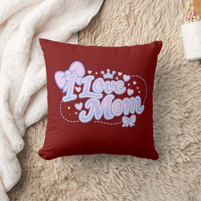 Jag älskar mamma – Pastell Kawaii-design Kudde (Filt)