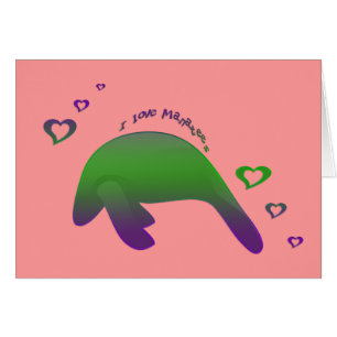 Jag älskar Manatees görar grön skräddarsy lilor - Hälsningskort