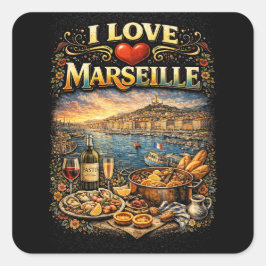 Jag älskar Marseille Fyrkantigt Klistermärke