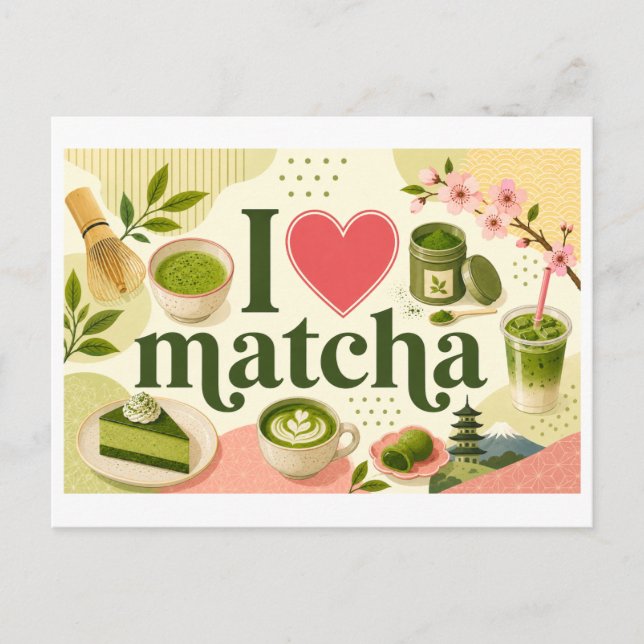 "Jag [älskar] Matcha" Vykort (Framsida)