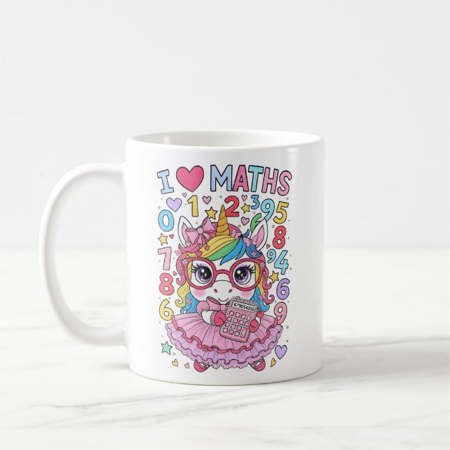 Jag älskar matte Söt enhörning Kalkylatormugg Kaffemugg (Vänster)