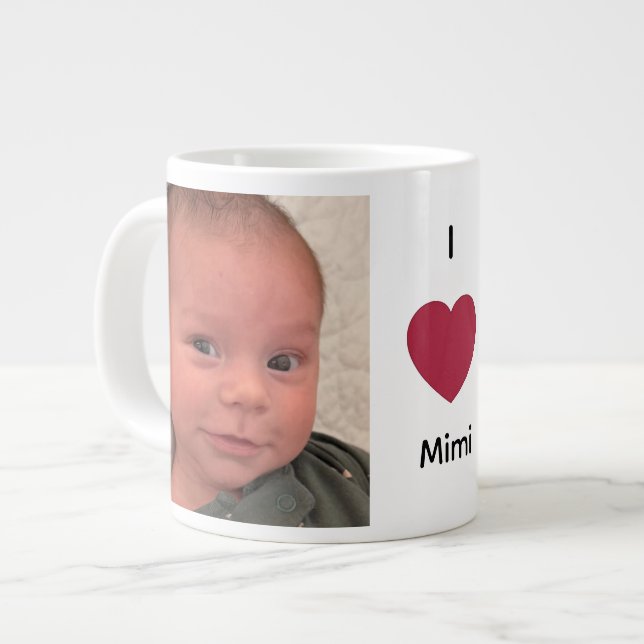 Jag älskar Mimi Mormor Morfar Farfar 2 Foto  Jumbo Mugg (Framsida vänster)