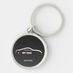 Jag älskar min 350Z med fauxkolfiber Rund Silverfärgad Nyckelring