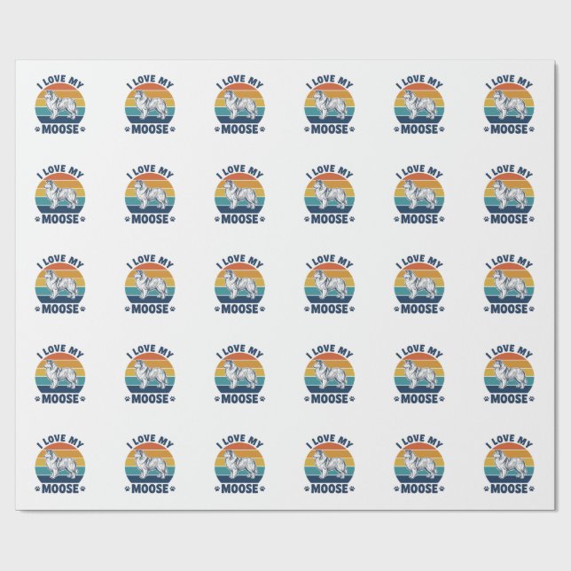 Jag älskar min älghund Retro gravyr design_1 Presentpapper (Platt)