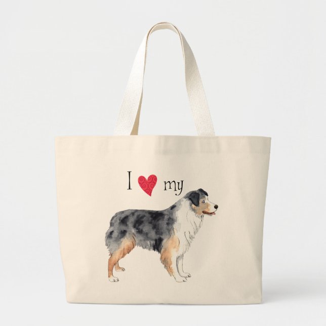 Jag älskar min australian shepherd jumbo tygkasse (Framsidan)
