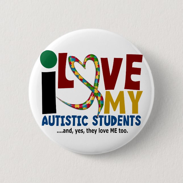Jag älskar min Autistic AUTISMMEDVETENHET för Knapp (Framsida)