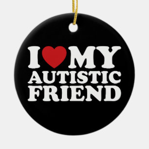 Jag älskar min autistiska vän autisthjärta julgransprydnad keramik