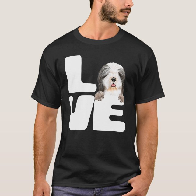 Jag älskar min Bearded Collie hund T Shirt (Framsida)