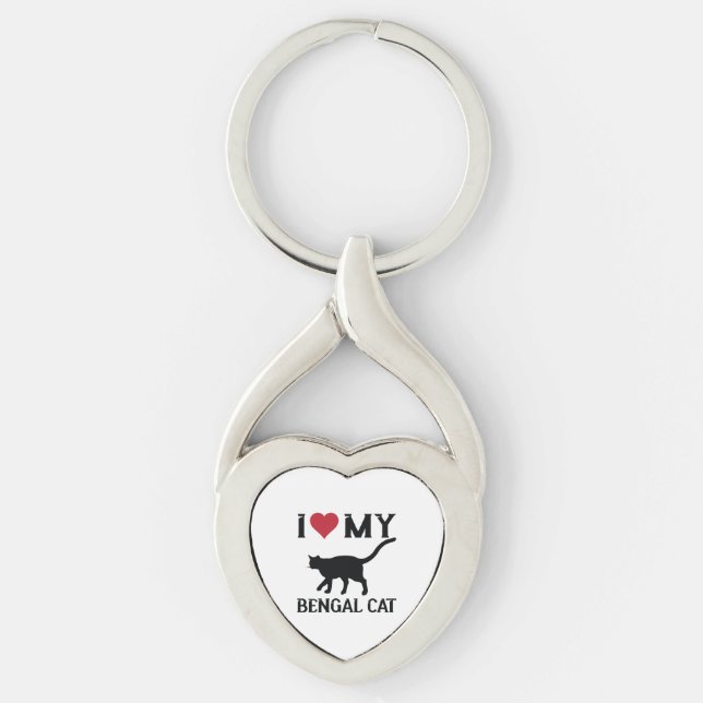 Jag älskar min bengalkatt twisted heart silverfärgad nyckelring (Framsidan)