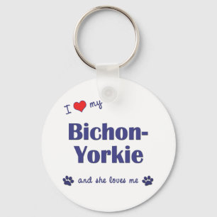 Jag älskar min Bichon-Yorkie (den kvinnliga Nyckelring