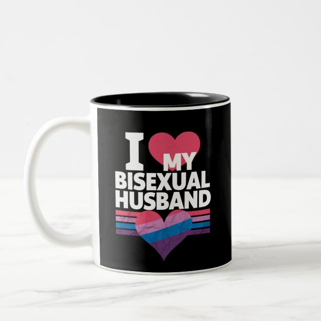 Jag älskar min bisexuella make Bi Pride Bisexuell  Två-Tonad Mugg (Vänster)