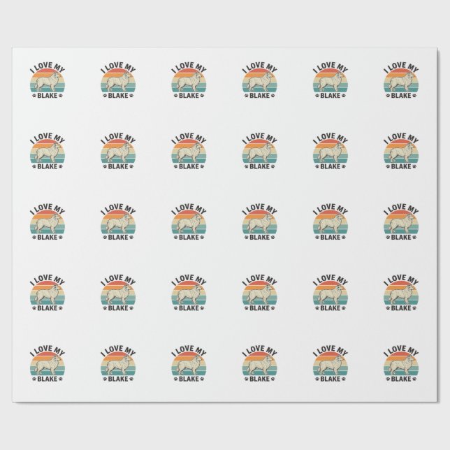 Jag älskar min Blake hund retro gravyr design_1 Presentpapper (Platt)