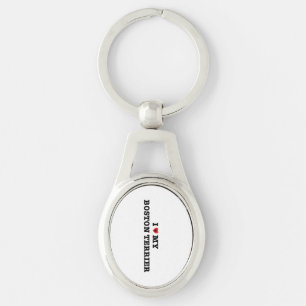 Jag älskar min Boston Terrier Metall Keychain Ovalt Silverfärgad Nyckelring