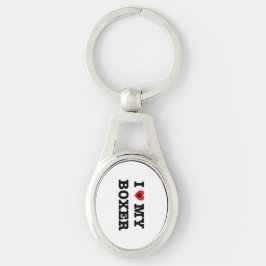 Jag älskar min Boxer Metall-nyckelkedja Ovalt Silverfärgad Nyckelring