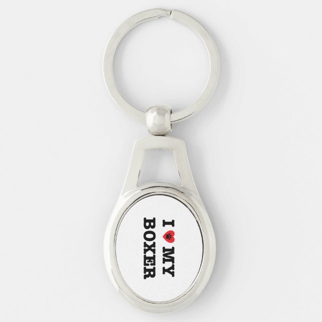 Jag älskar min Boxer Metall-nyckelkedja Ovalt Silverfärgad Nyckelring (Framsidan)