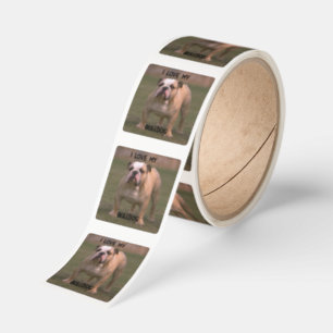Jag älskar min bulldogg Fawn och Vit med Bild Fyrkantigt Klistermärke