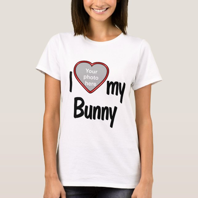 Jag älskar min Bunny - Cute Red Heart Rabbit Photo T Shirt (Framsida)