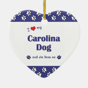 Jag älskar min Carolina hund (den kvinnliga Julgransprydnad Keramik