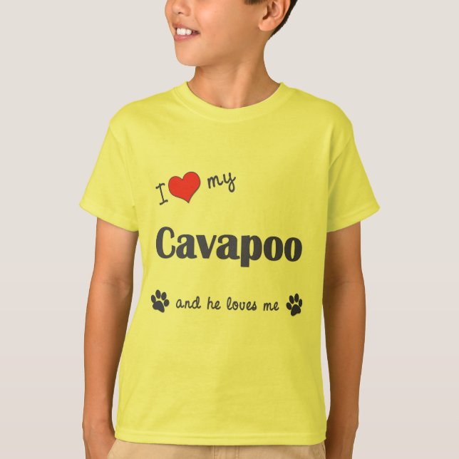 Jag älskar min Cavapoo (den Male hunden) T-shirt (Framsida)
