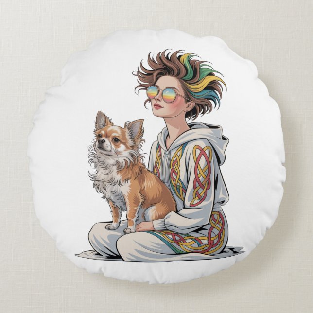jag älskar min chihuahua rund kudde (Framsidan)