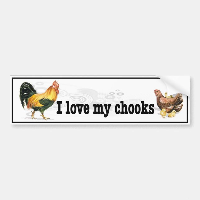 Jag älskar min Chooks med tuppen, hönan och hönor Bildekal (Framsidan)