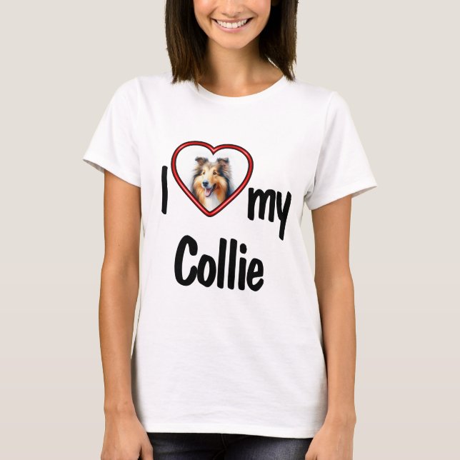Jag älskar min collie söta röda hjärta fotoram t shirt (Framsida)