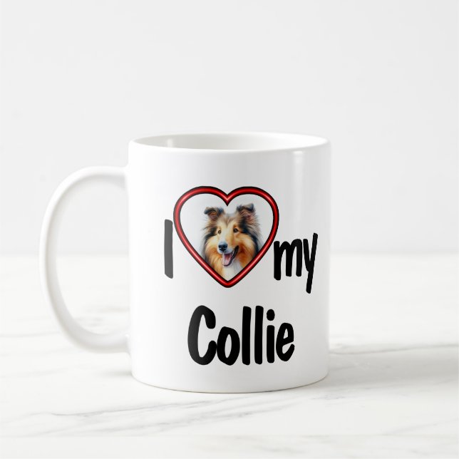 Jag älskar min collie söta röda hjärta hund foto kaffemugg (Vänster)