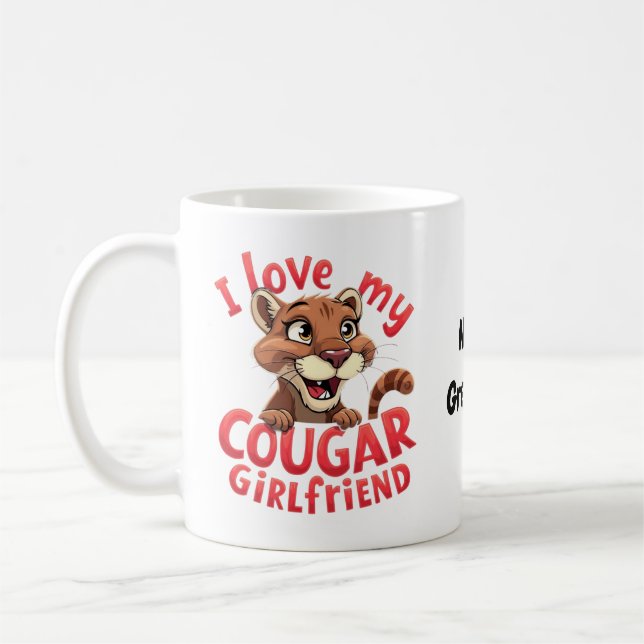 Jag älskar min cougar-flickvän rolig & hjärtlig  kaffemugg (Vänster)