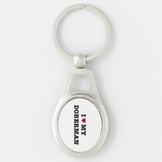 Jag älskar min Doberman Metall Keychain Ovalt Silverfärgad Nyckelring