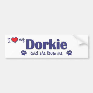Jag älskar min Dorkie (den kvinnliga hunden) Bildekal