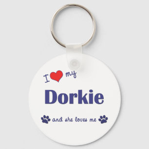 Jag älskar min Dorkie (den kvinnliga hunden) Nyckelring