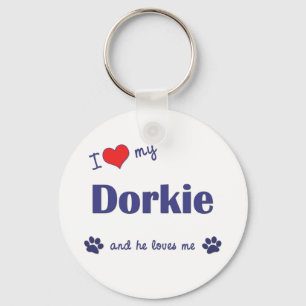 Jag älskar min Dorkie (den Male hunden) Nyckelring