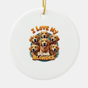 Jag älskar min dumma blonda Golden Retrievers Vint Julgransprydnad Keramik