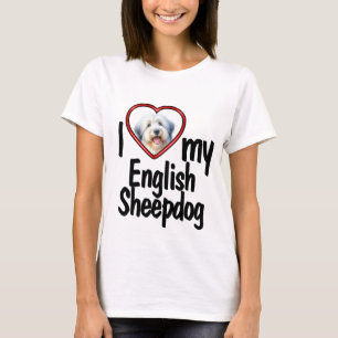 Jag älskar min engelska fårahund - Röd hjärta hund T Shirt
