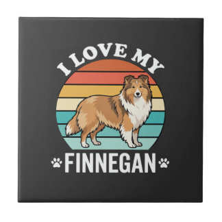 Jag älskar min Finnegan Sheltie Retro solnedgång Kakelplatta