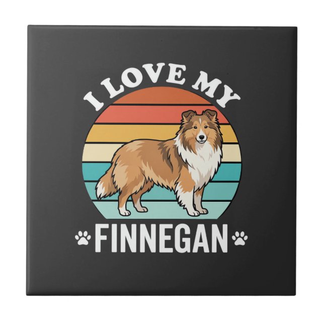 Jag älskar min Finnegan Sheltie Retro solnedgång Kakelplatta (Framsidan)