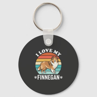 Jag älskar min Finnegan Sheltie Retro solnedgång Nyckelring