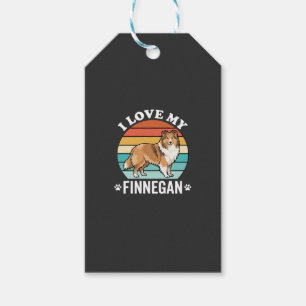 Jag älskar min Finnegan Sheltie Retro solnedgång Presentetikett