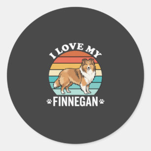 Jag älskar min Finnegan Sheltie Retro solnedgång Runt Klistermärke