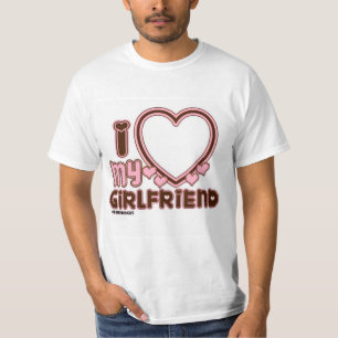 Jag älskar min flickvän anpassad foto hjärta Brun T Shirt