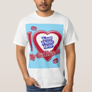 Jag älskar min flickvän foto röd hjärta kyss turko t shirt
