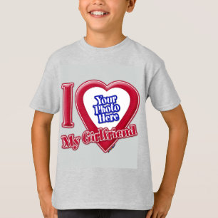 Jag älskar min flickvän foto rött hjärta grått t shirt