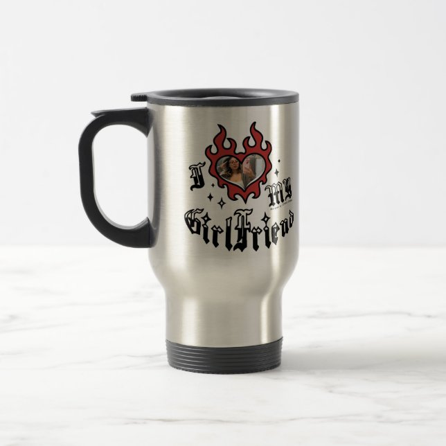 Jag älskar min flickvän - Röd - DingusDesign Resemugg (Vänster)