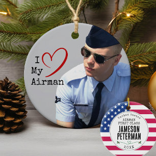Jag älskar min flygsoldat Namn Militär foto Julgransprydnad Keramik