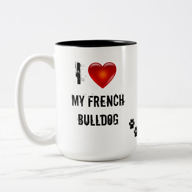 jag älskar min franska bulldoggkaffemugg Två-Tonad mugg (Vänster)