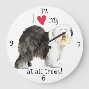 Jag älskar min gammala engelska Sheepdog Stor Klocka