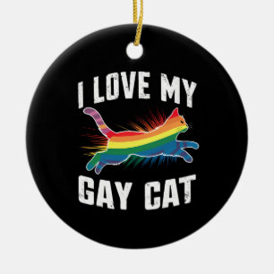 Jag älskar min gaykatt rolig regnbåge stolthet Lgb Julgransprydnad Keramik