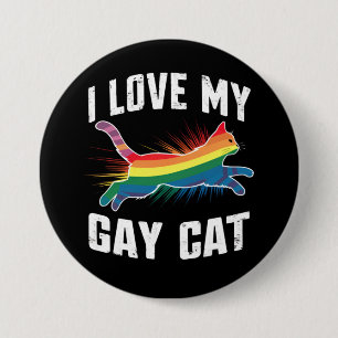Jag älskar min gaykatt rolig regnbåge stolthet Lgb Knapp